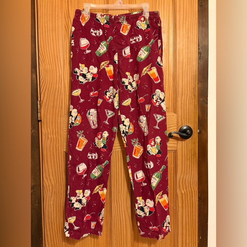 NICK & NORA Red COCKTAIL THEME PAJAMA PANTS Size S